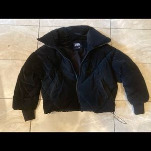 Black Zara Puffer/water repellant- velvet like texture